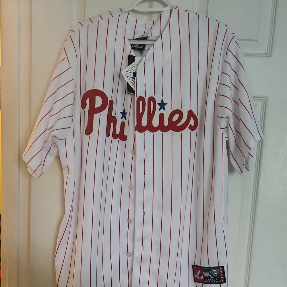 Majestic White and Red Phillies Jersey